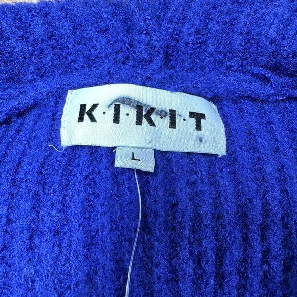 Kikit NWT Cable Knit V-Neck Hoodie Sweater Size L Blue Ribbed Trim Cozy Fuzzy - Picture 3 of 8